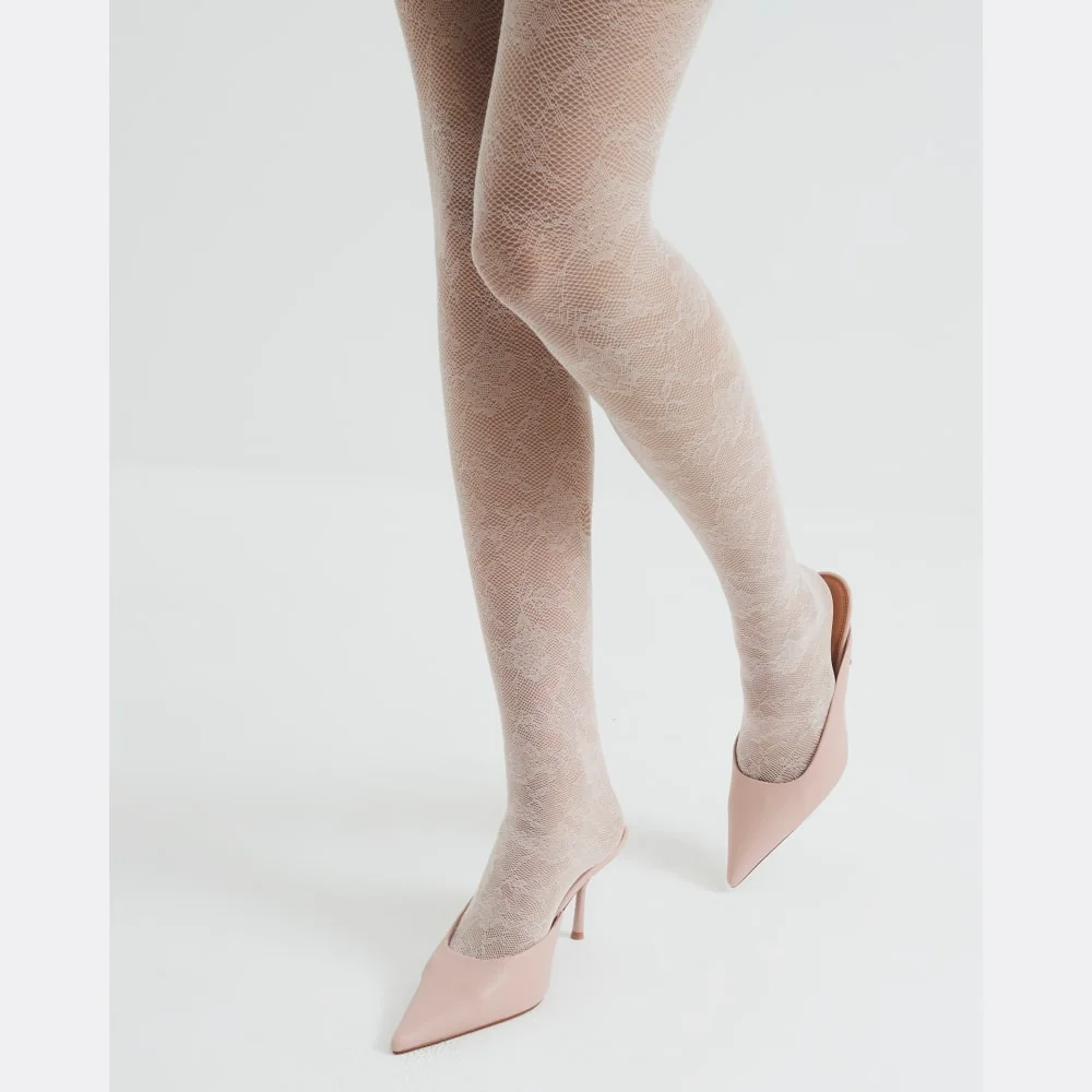 Womens Pink Pointed Mule Heeled Court Shoes