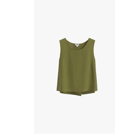 Washable Silk Cropped Overlay Tank Moss