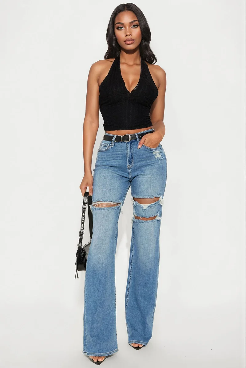 Image of Tall Remi Ripped Stretch Baggy Jeans - Medium Wash