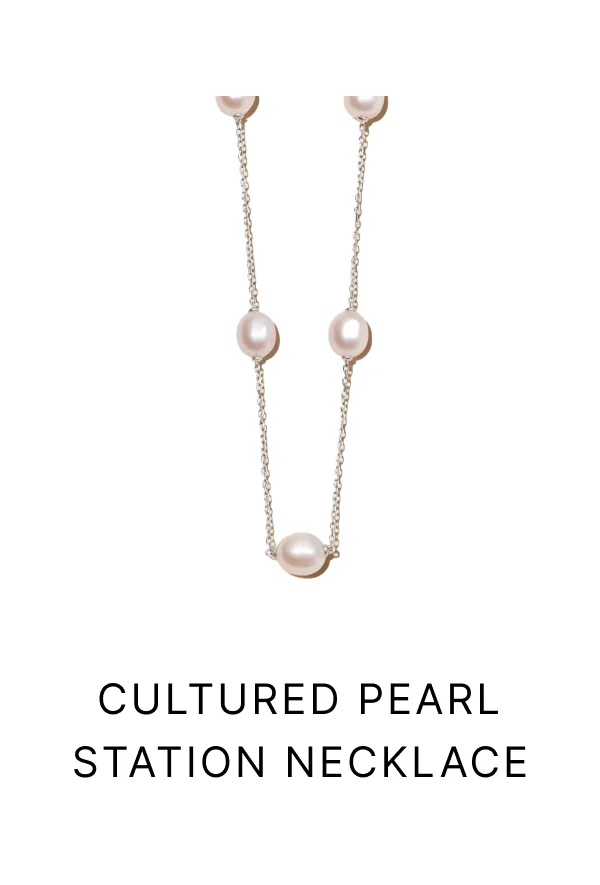 14k Solid Gold Cultured Pearl Station Necklace