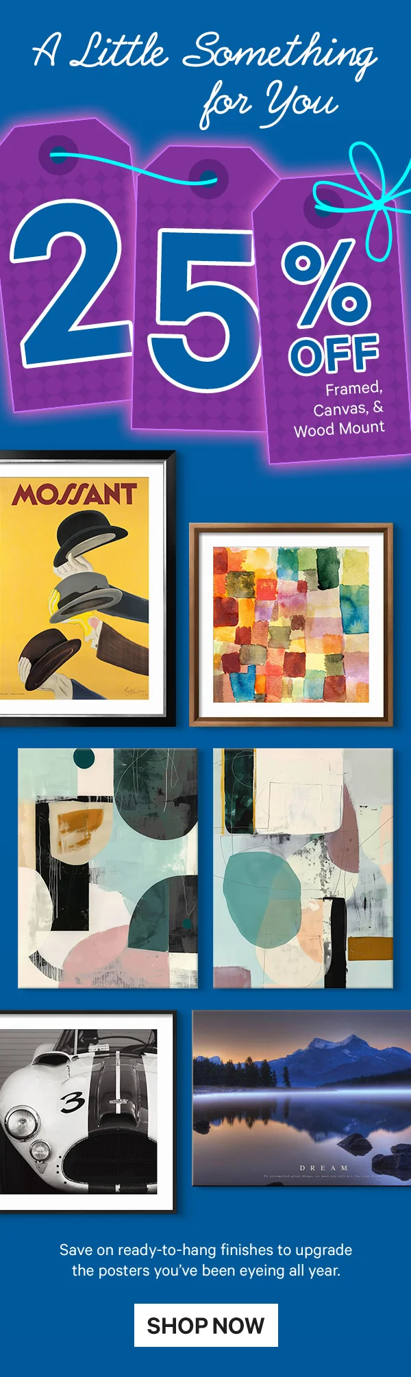 A Little Something for You: 25% off Framed, Canvas, and Wood Mount Art - Save on ready-to-hang finishes to upgrade the posters you’ve been eyeing all year.