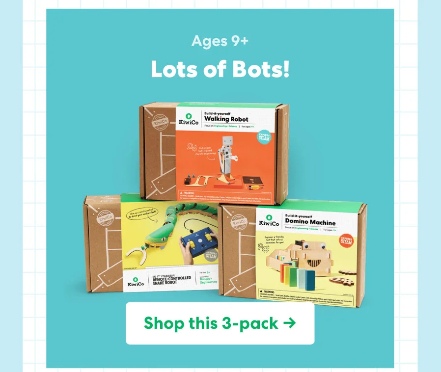 Lots of Bots! (Ages 9+) – A 3-pack of robotics-based projects.