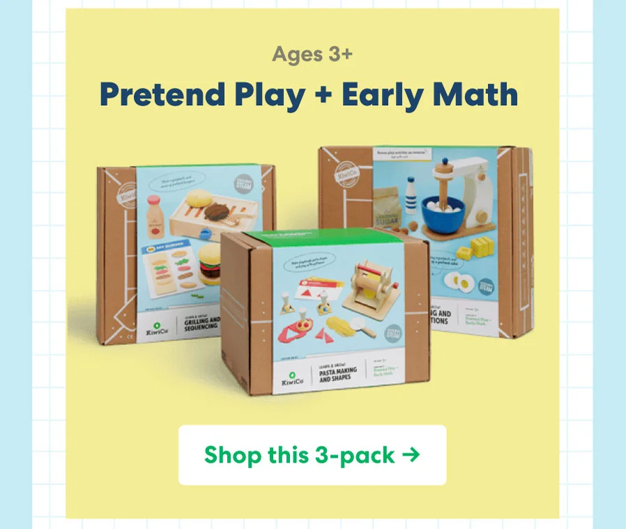 Pretend Play + Early Math (Ages 3+) – A 3-pack featuring fun math-based activities.