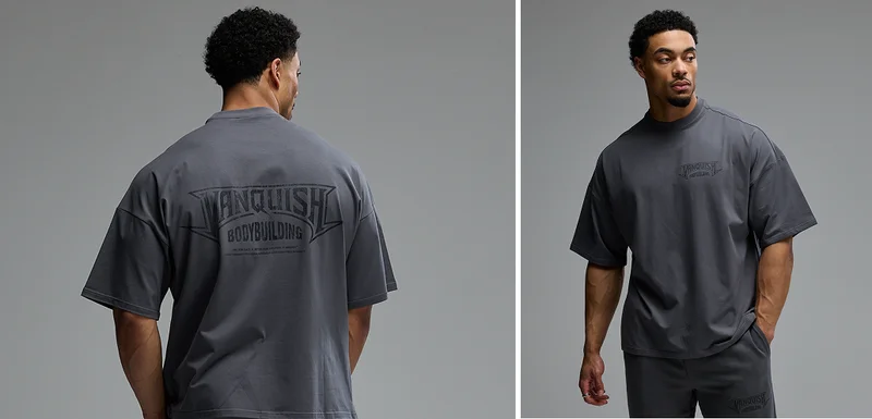 BODYBUILDING EMBLEM CHARCOAL OVERSIZED BOXY T SHIRT