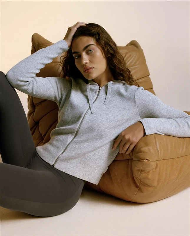Image of Knit Zip Up Hoodie - Light Grey Melange