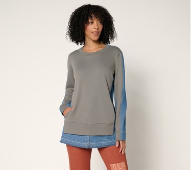 LOGO by Lori Goldstein Long Sleeve Mix Media Sweatshirt