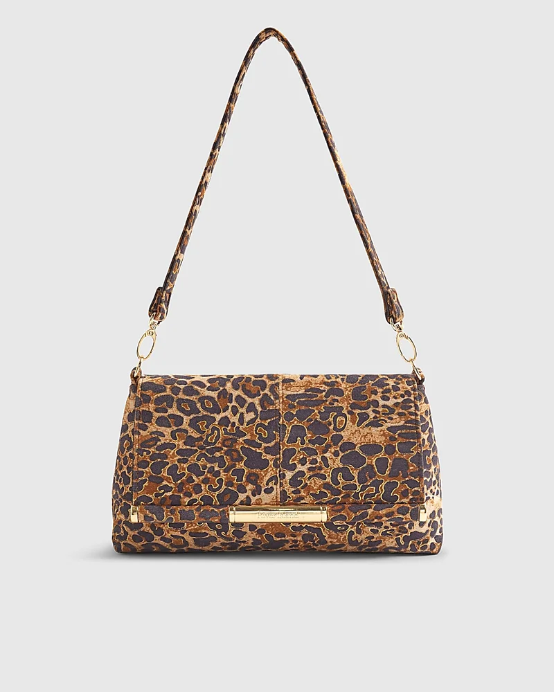 Brown Leopard Print Bar Front Clutch Bag