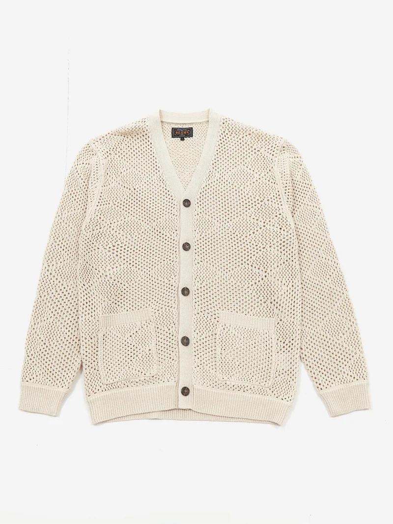 Image of Beams Plus Argyle Mesh Cardigan - Beige