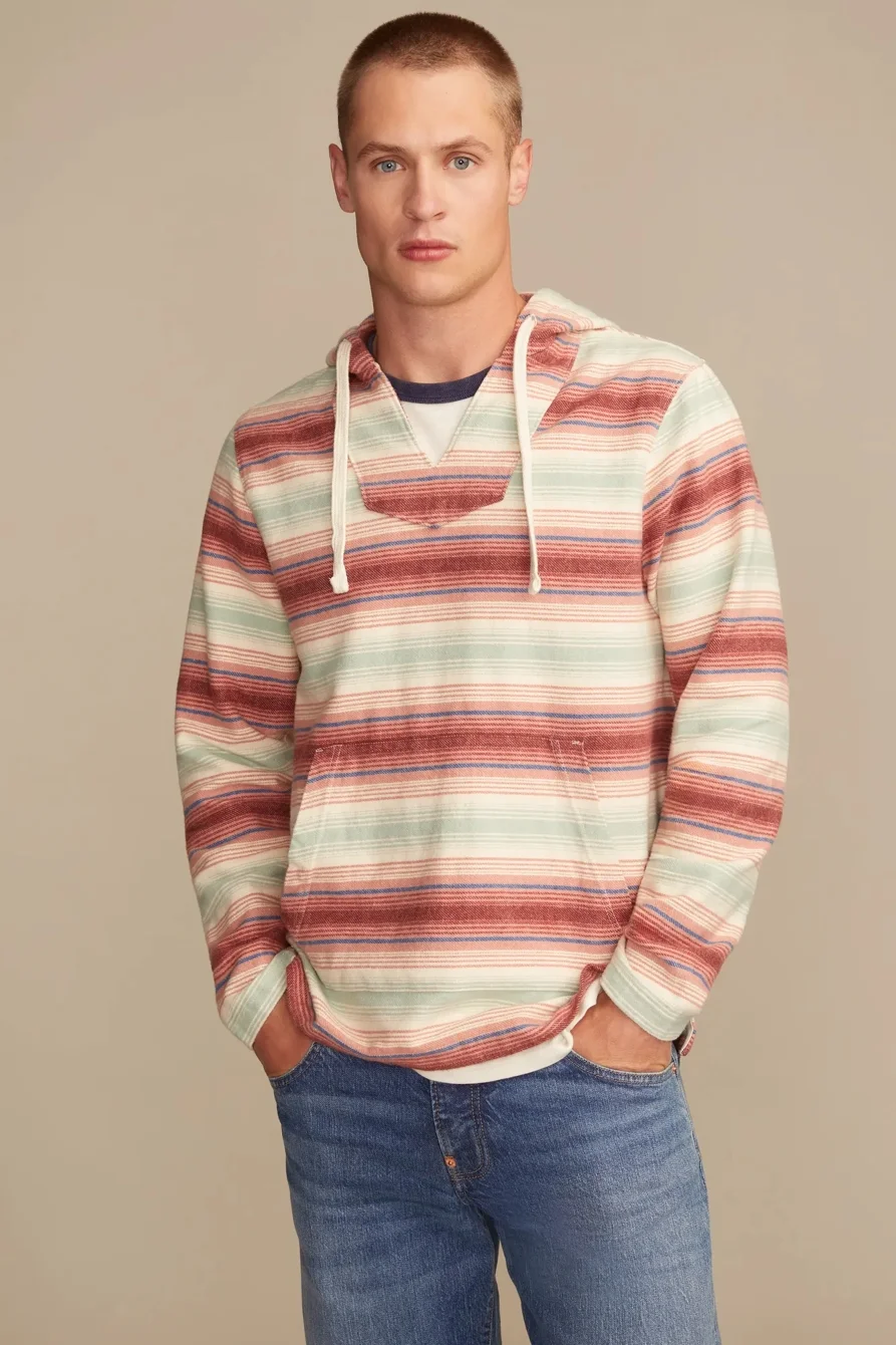 Image of Lucky Brand Ombre Woven Baja -Men's Clothing Tops Sweaters in Red Multi