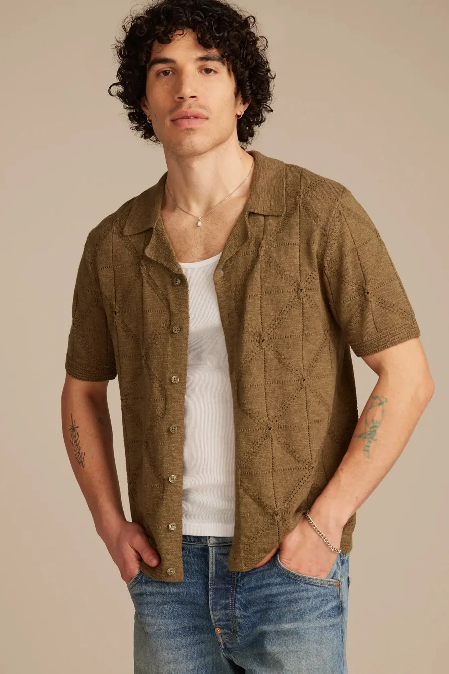 Image of Lucky Brand Button Down Sweater -Men's Clothing Tops Sweaters in Naval Academy