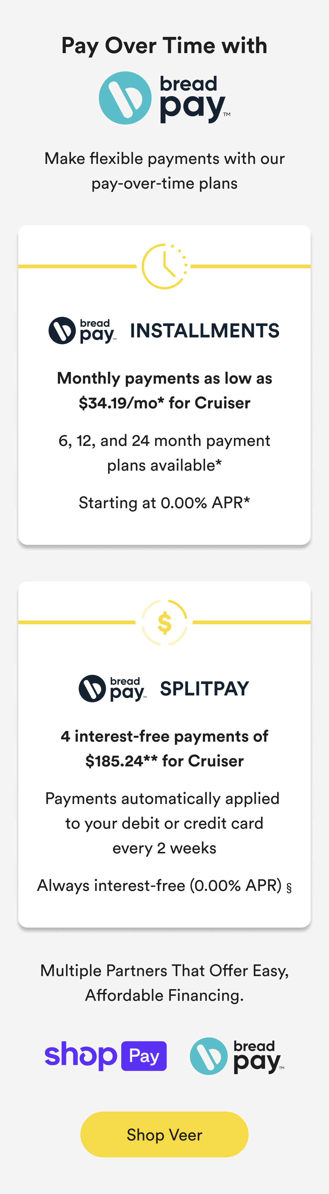 pay over time with bread pay - shop veer