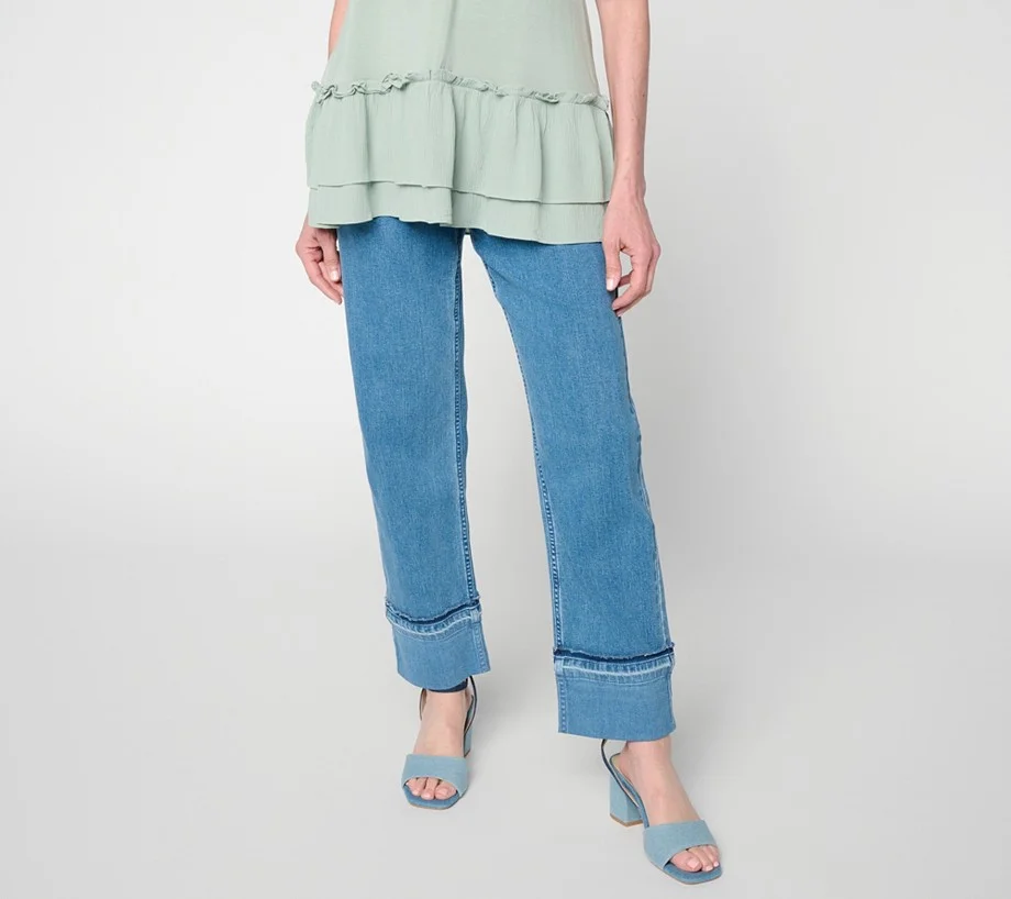 LOGO by Lori Goldstein Regular Cuffed Hem Straight Leg Jeans
