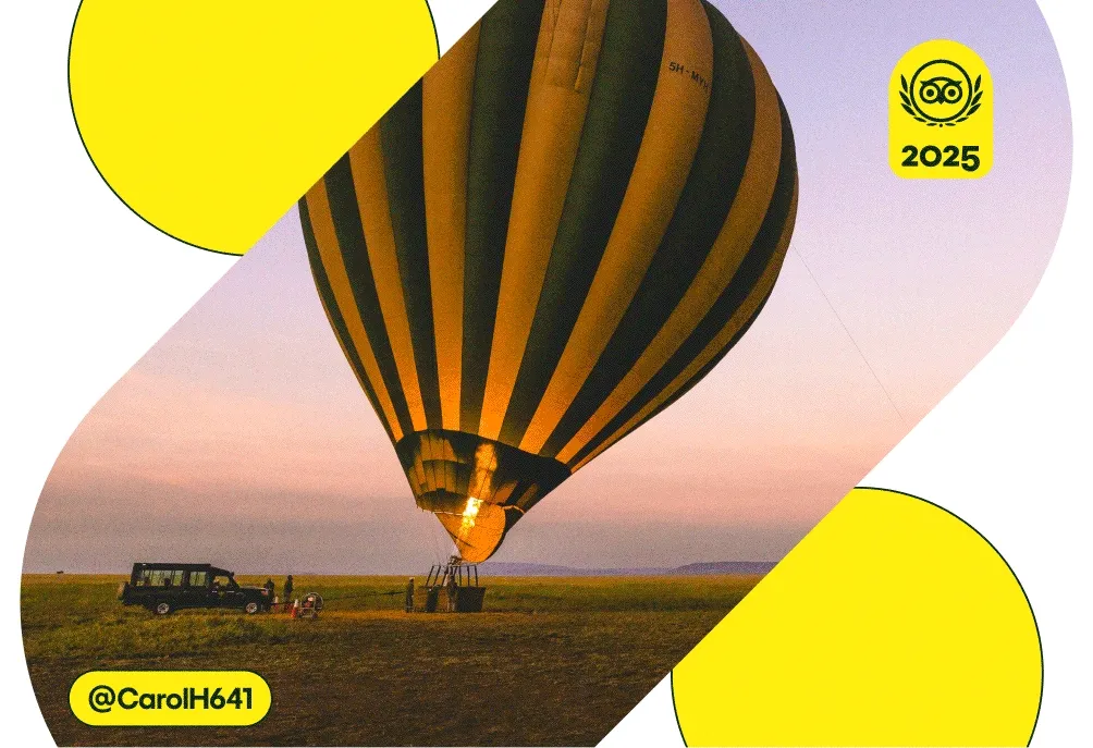 Image Description: A rotating gif of traveler photos including a hot air balloon, two people hang gliding, and a person sandboarding. A yellow 2025 Travelers’ Choice Awards Best of the Best badge is on the top right corner.