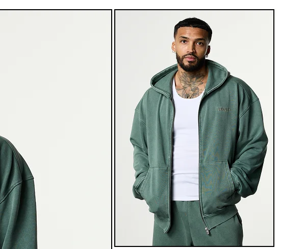 GRAFFITI WASHED SAGE ZIP HOODIE