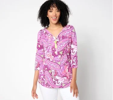 Belle by Kim Gravel Primabelle Knit Ciao Bella! Tassel Zip Top