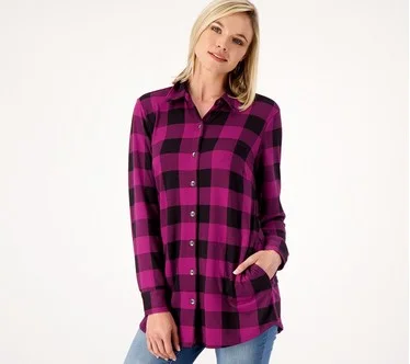 Belle by Kim Gravel Buffalo Check Brushed Knit Shirt Jacket