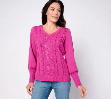 Jingle Belles by Kim Gravel Sparkling Sequin V Neck Sweater
