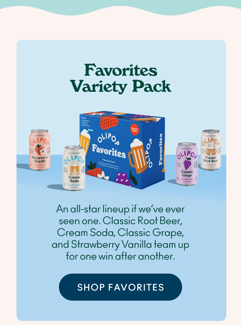 An all-star lineup if we’ve ever seen one. Classic Root Beer, Cream Soda, Classic Grape, and Strawberry Vanilla team up for one win after another.