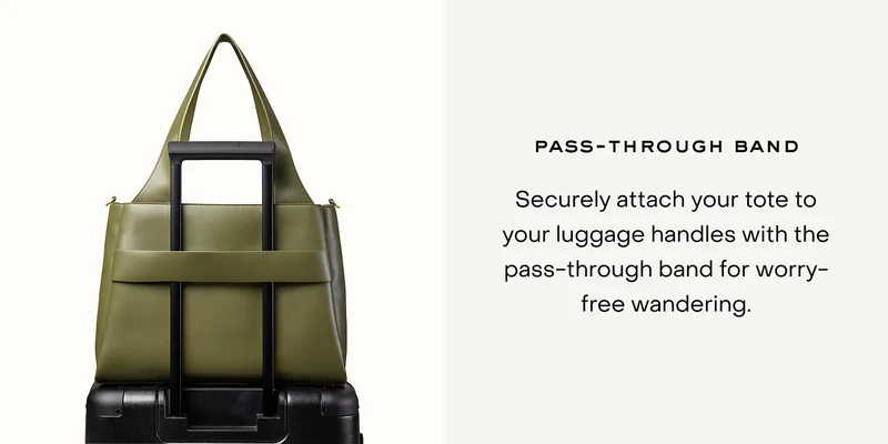 Securely attach your tote to your luggage handles with the pass-through band for worry-free wandering.