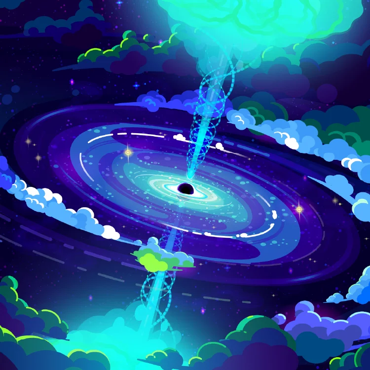 Illustration of Black Hole shining in the cosmos