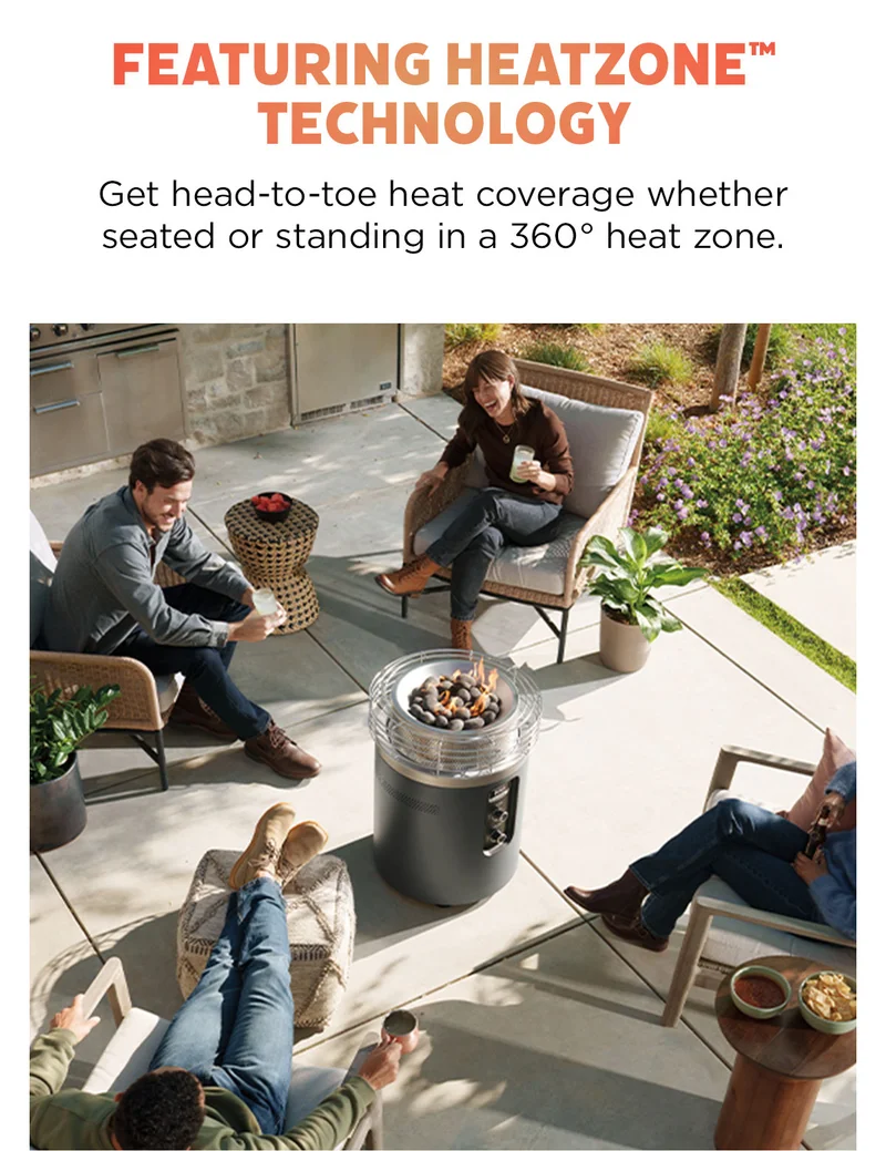 Featuring heatzoneβ’ technology--Get ahead-to-toe heat coverage whether seated or standing in a 360 degree heat zone.