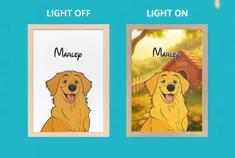 A side by side comparison of a portrait with the LED light off and the LED light on