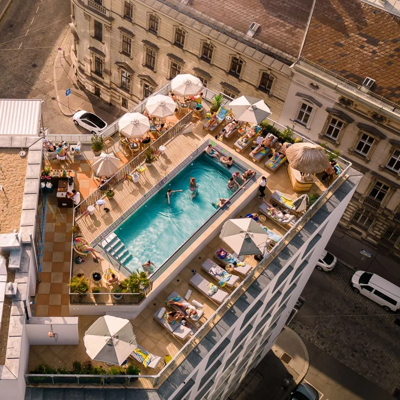 Birds-eye view of The Hoxton, Vienna's rooftop