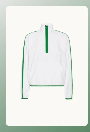 Stretch Woven Course Contrast Half Zip Pullover in True White/Home Court Green