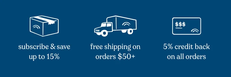 subscribe and save for up to 15% off, get free shipping when you spend $50+ and get 5% credit back on all orders through club chamberlain