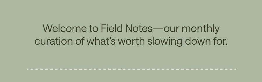 Welcome to Field Notes—our monthly curation of what's worth slowing down for.