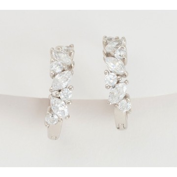 Diamonique Round & Marquise Huggie Hoops, Sterling Silver