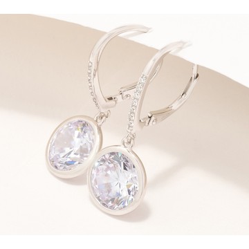 Diamonique Classics Bezel Set Round Leverback Earrings, SS