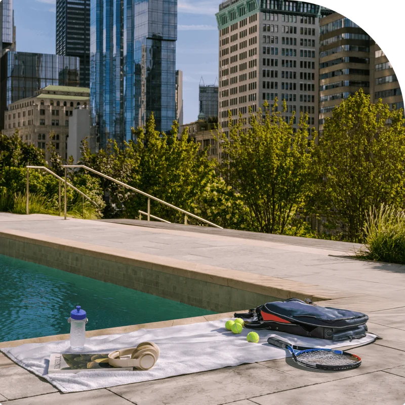 Tennis equipment at a pool