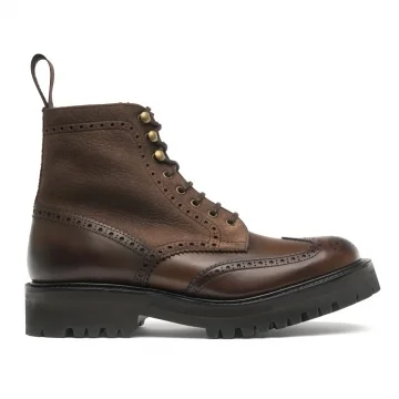 Amelie MV Shearling Lined Derby Brogue Boot in Mocha Calf/Coffee Nubuck
