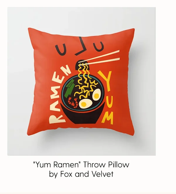 Yum Ramen Throw Pillow by Fox and Velvet