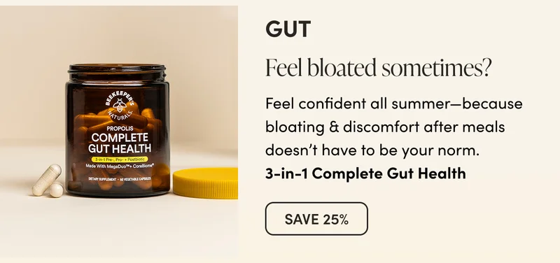 Feel bloated sometimes?  Feel confident all summer—because bloating & discomfort after meals doesn’t have to be your norm.  3-in-1 Complete Gut Health