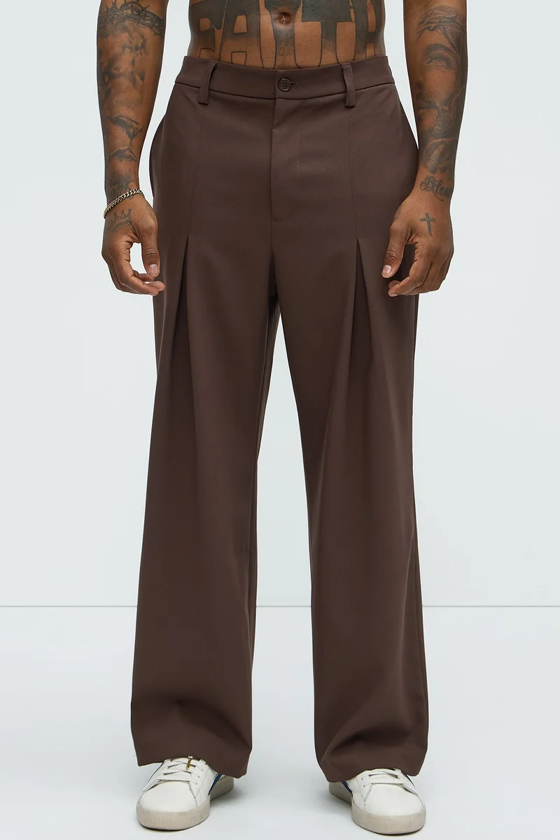 Image of Ronan High Waisted Pleated Trousers - Brown