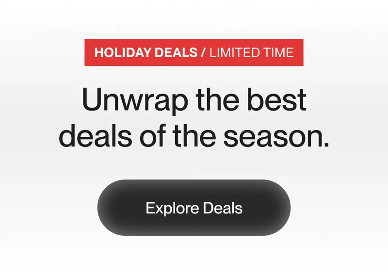 Final banner with text that reads 'Unwrap the best deals of the season' above a bold 'Explore Deals' call-to-action button.
