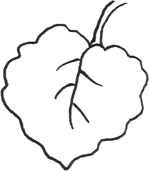 A black line drawing of a leaf.