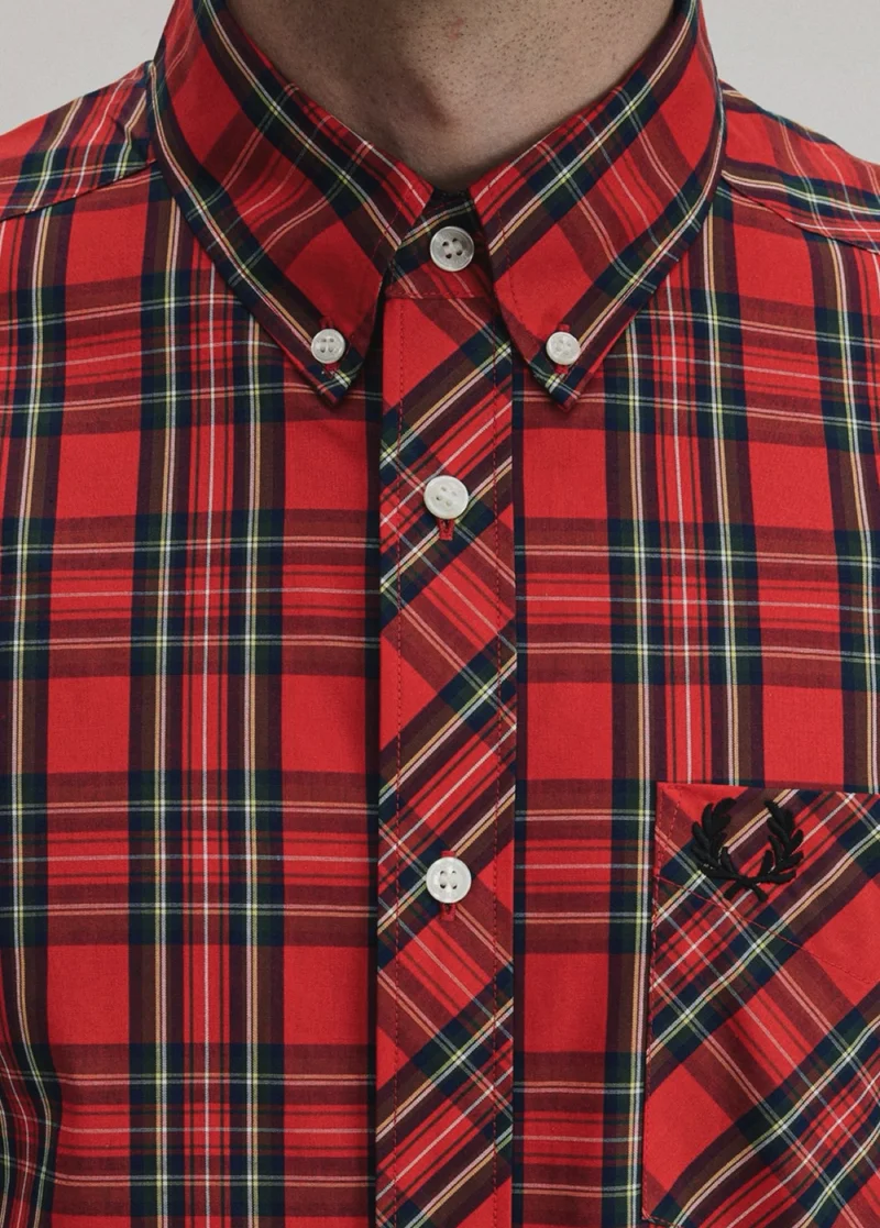 Close up of a Fred Perry Tartan Shirt in Red