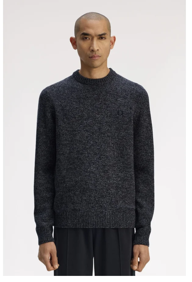 Fred Perry Twisted Marl Jumper in Navy / Warm Oat / Burnt Tobacco