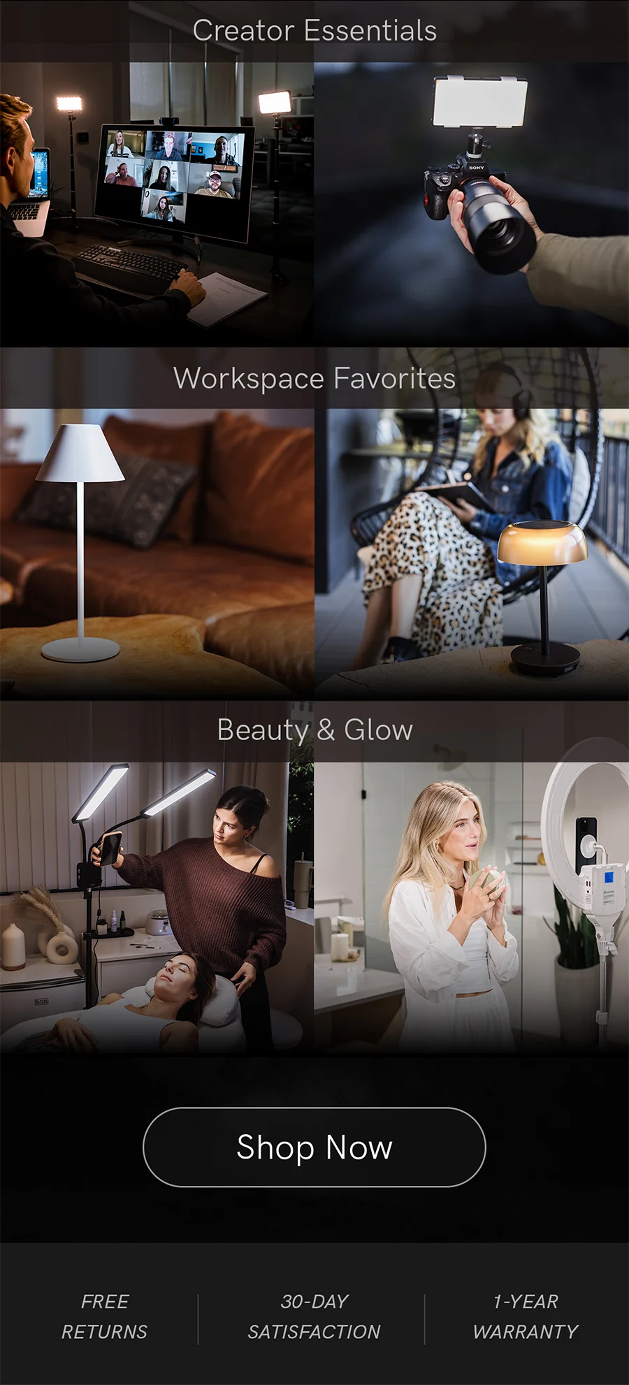 Lighting gift ideas for creators, workspaces, and beauty lovers featuring Lume Cube products.