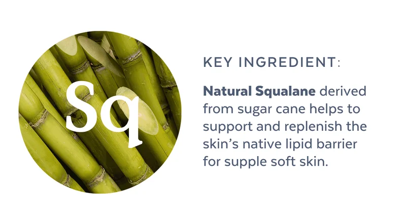 KEY INGREDIENT: Natural Squalane derived from sugar cane helps to support and replenish the skin’s native lipid barrier for supple soft skin.