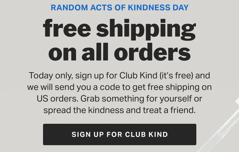Random acts of kindness day free shipping on all orders