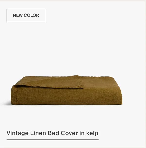 Vintage Linen Bed Cover in kelp