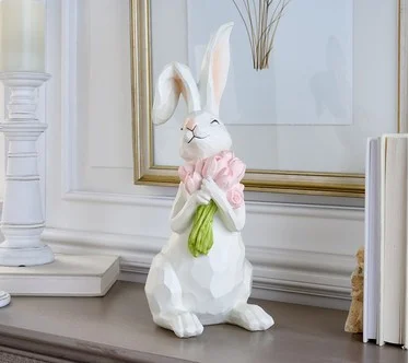 15" Resin Bunny with Pink Flowers by Valerie