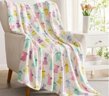 Hallmark Multicolor Bunny Wonderland 50" x 70"Plush Throw Bla