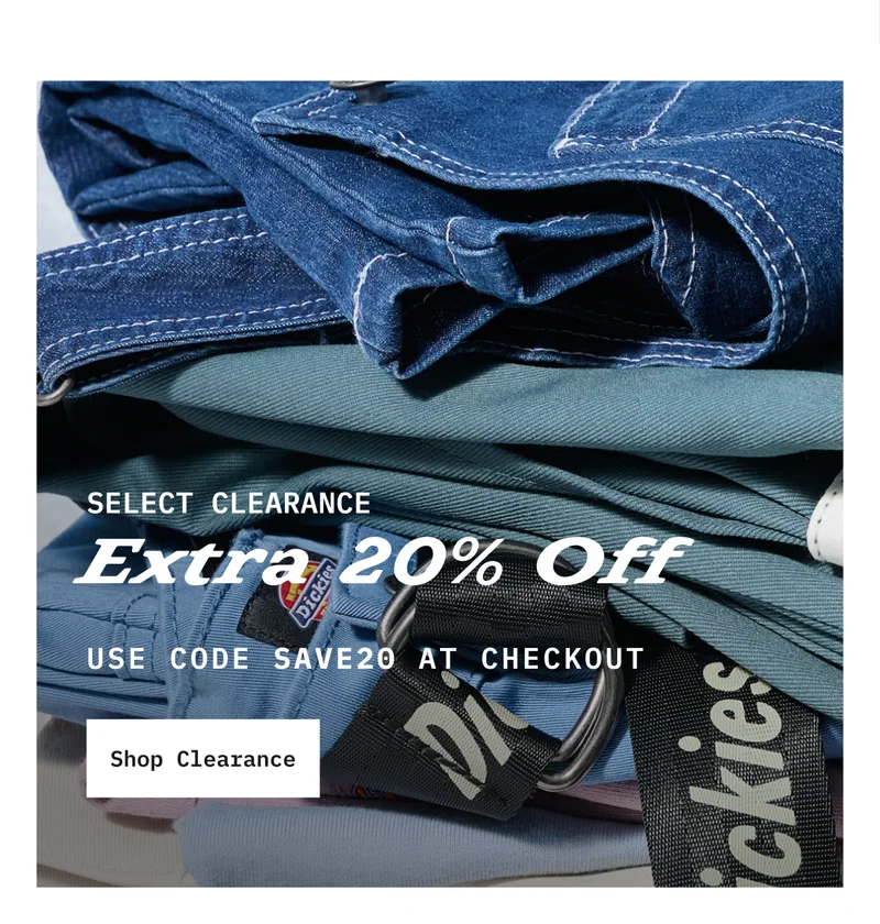 SELECT CLEARANCE: Extra 20% Off. USE CODE SAVE20 AT CHECKOUT. Shop Clearance.