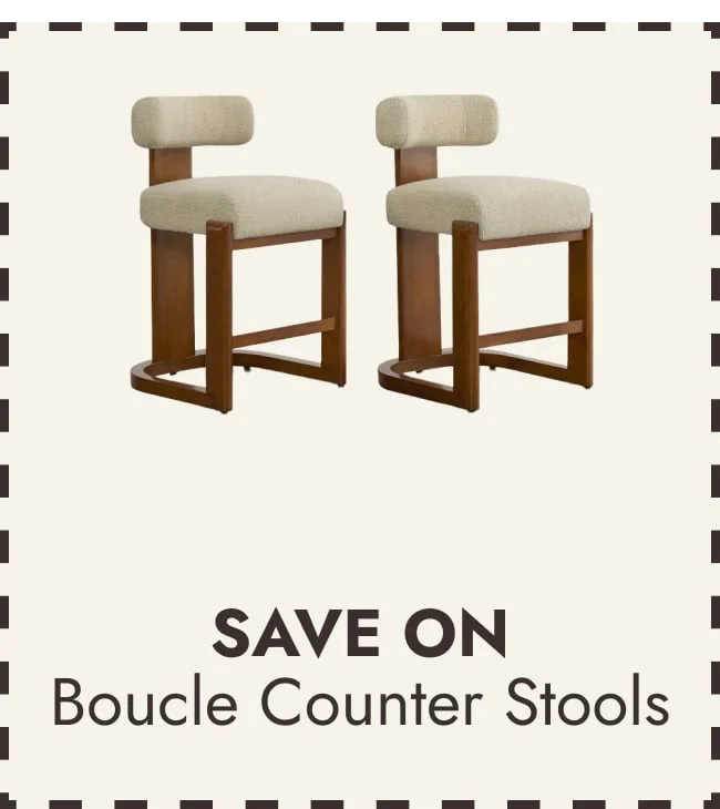 Upholstered Boucle Counter Stool with Solid Wood Frame
