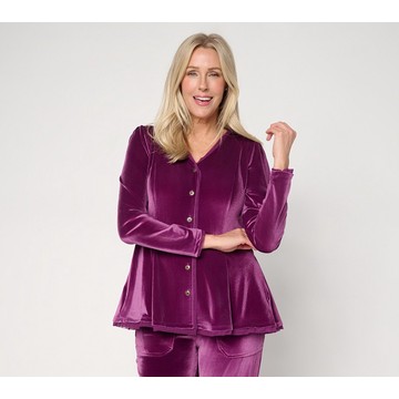 LOGO Lavish by Lori Goldstein Button Front Knit Velvet Top